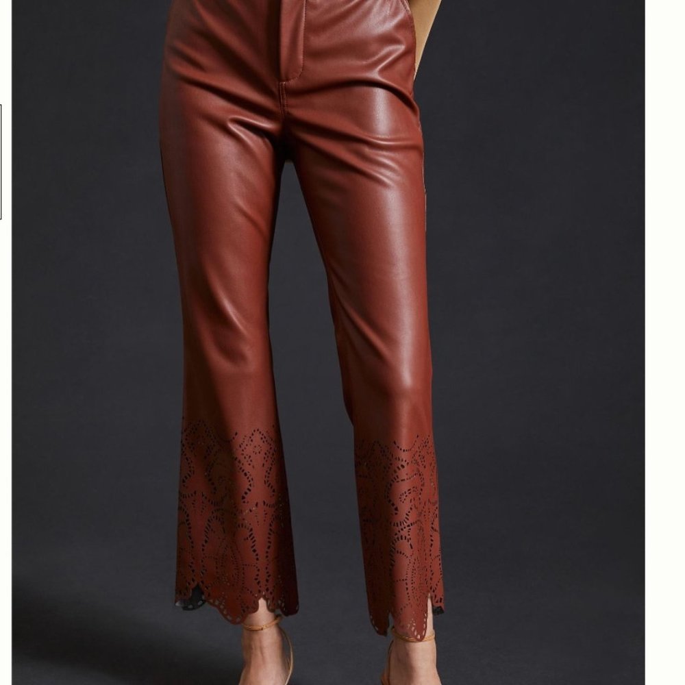 By Anthropologie Laser-Cut Faux Leather Trousers - Size 2